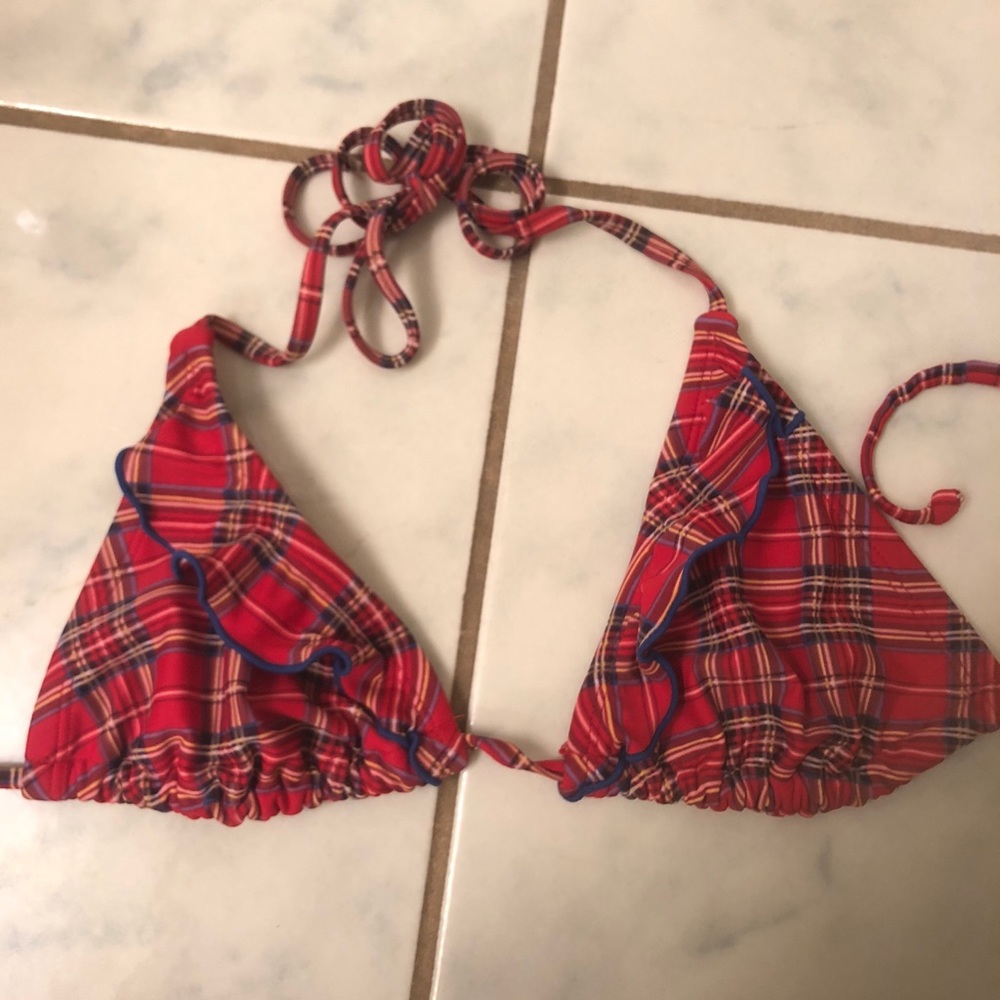 Triangle top gingham red bikini top